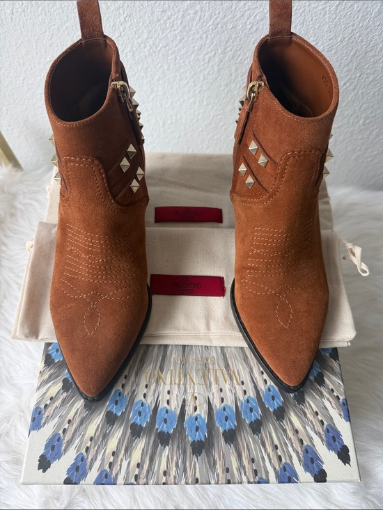 Valentino Garavani Shoes - NWOT Authentic Valentino Garavani Brown Suede Studded Ankle Booties